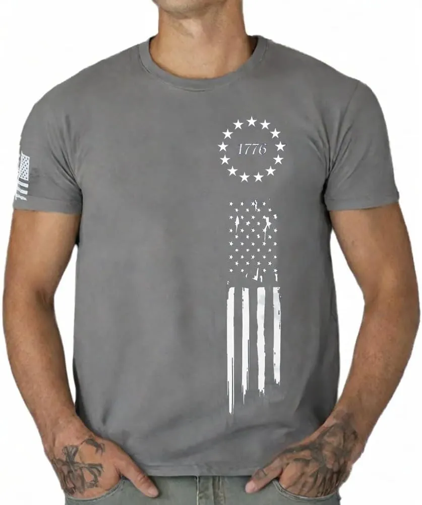 Men's American Flag Short Long Sleeve T-Shirt