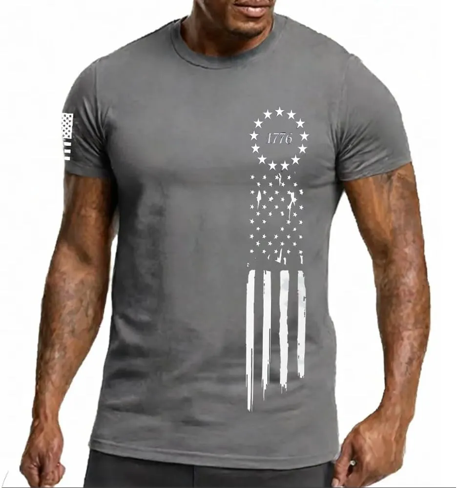 Men's American Flag Short Long Sleeve T-Shirt