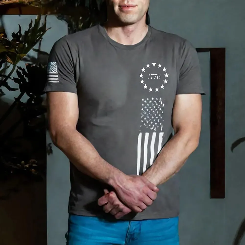 Men's American Flag Short Long Sleeve T-Shirt