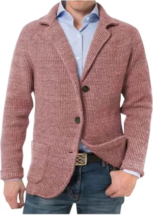 Mens Blazer Vintage Waffle Knit Jacket Formal Classic Button Down Lapel Collar Work Business Dress Suit Jacket Coat