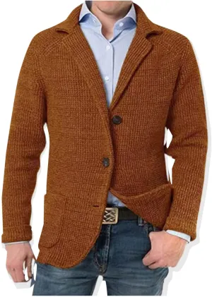 Mens Blazer Vintage Waffle Knit Jacket Formal Classic Button Down Lapel Collar Work Business Dress Suit Jacket Coat