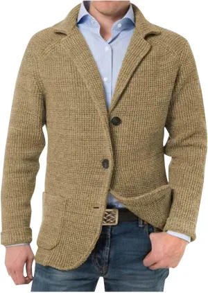 Mens Blazer Vintage Waffle Knit Jacket Formal Classic Button Down Lapel Collar Work Business Dress Suit Jacket Coat