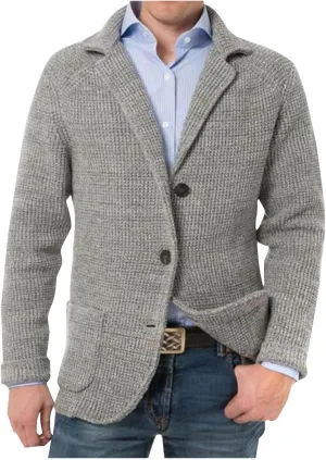 Mens Blazer Vintage Waffle Knit Jacket Formal Classic Button Down Lapel Collar Work Business Dress Suit Jacket Coat