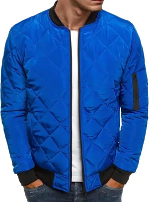 Mens Bomber Jackets Diamond Quilted Fall Winter Rib Varsity Lightweight Jacket Warm Padded Coats Outwear with Pockets