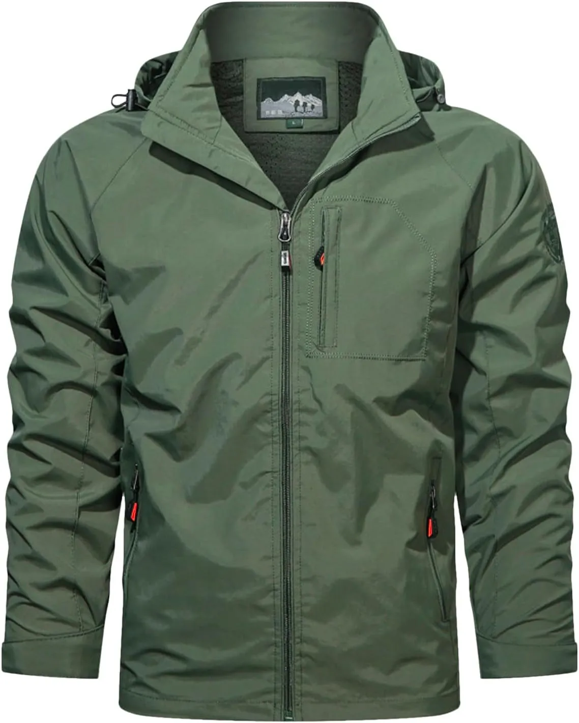 Men's Casual Jackets Full Zip Solid Wind Proof Hooded Jackets Lapel Multi Pocket Trench Coat Fall Winter Clothes Jean Jacket for Men Trendy,Green,L