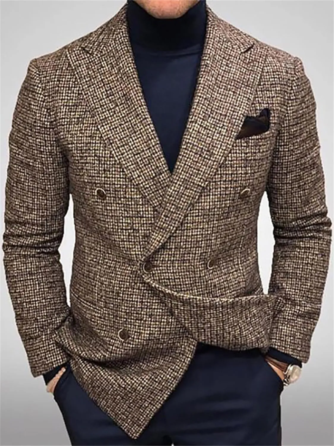 Men's Classic Fit Plaid Casual Blazer Jackets Notched Lapel Two Button Suit Coats Striped Business Blazer Coat