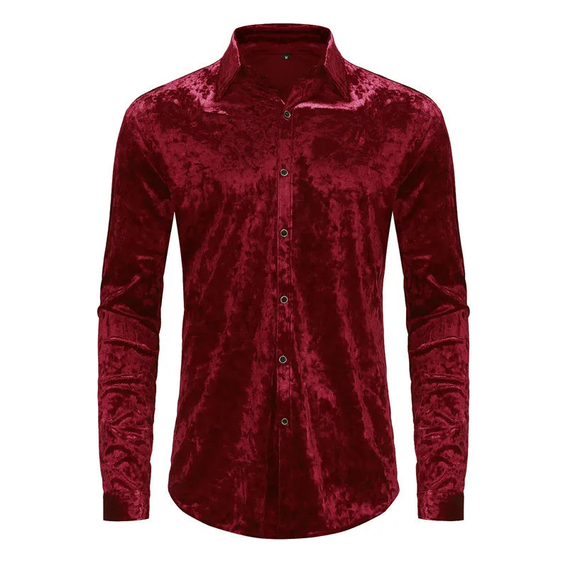 Mens Dress Shirts Velvet Long Sleeve Shirts