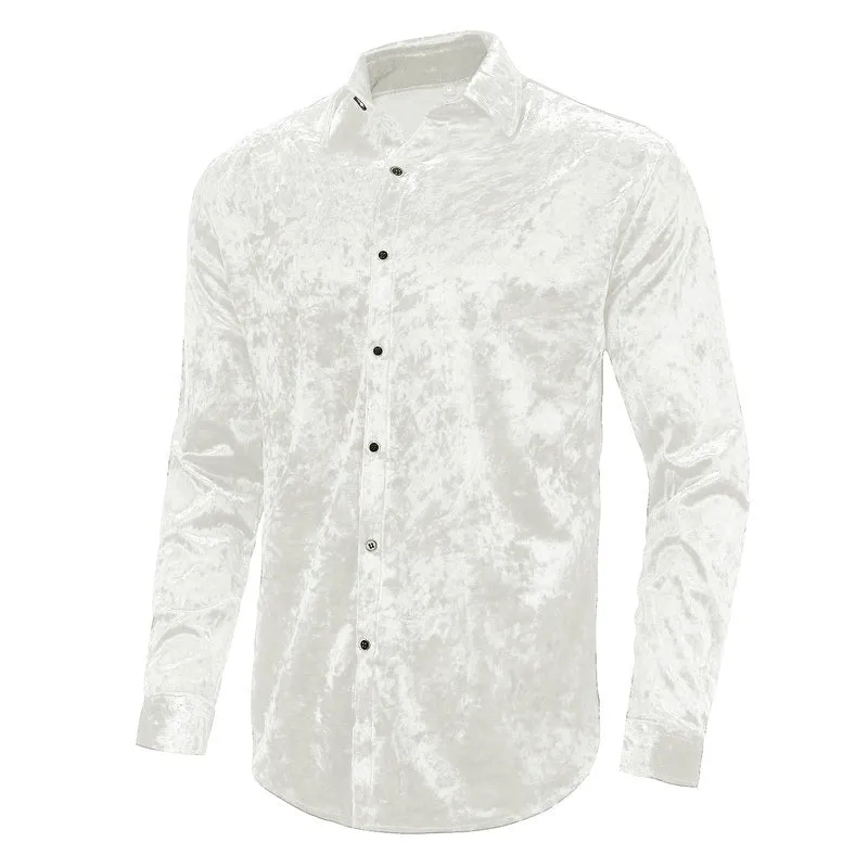 Mens Dress Shirts Velvet Long Sleeve Shirts