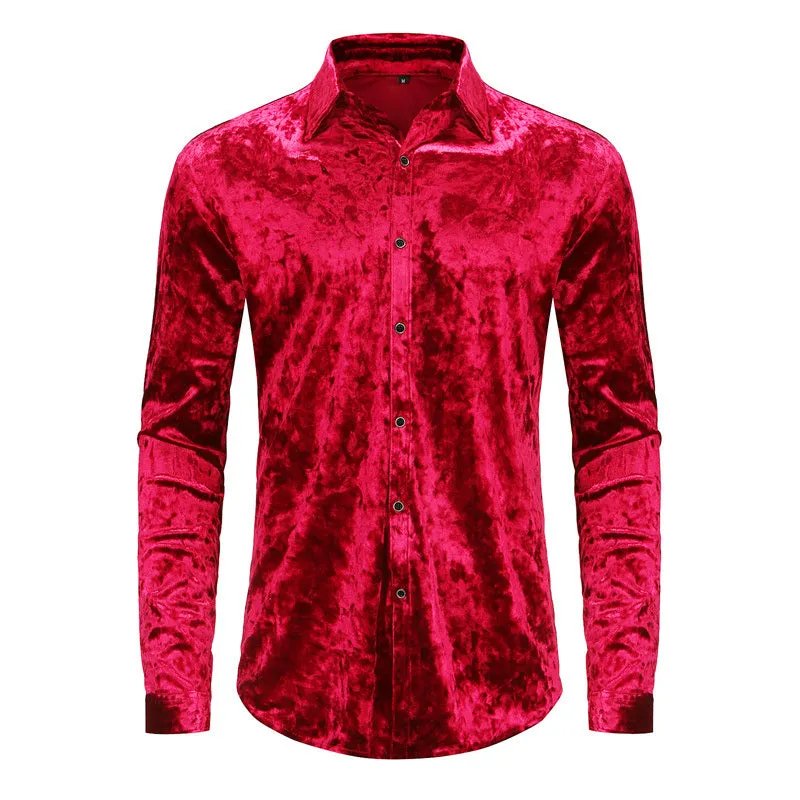 Mens Dress Shirts Velvet Long Sleeve Shirts