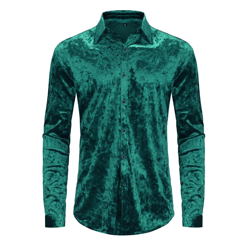 Mens Dress Shirts Velvet Long Sleeve Shirts