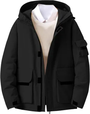 Mens Duck Puffer Jacket Hooded Padded Jacket Work Jacket Winter Insulated Down Jacket Thicken Outdoor Cotton Coat
