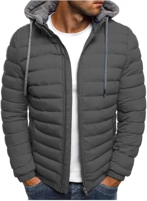 Men's Essential Lightweight Down Puffer Jacket Packable Winter Coat with Zip-Up Detachable Hood Warm Insulation