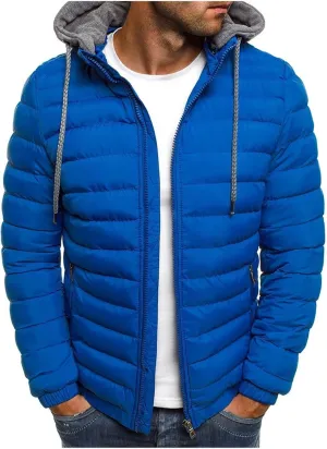 Men's Essential Lightweight Down Puffer Jacket Packable Winter Coat with Zip-Up Detachable Hood Warm Insulation