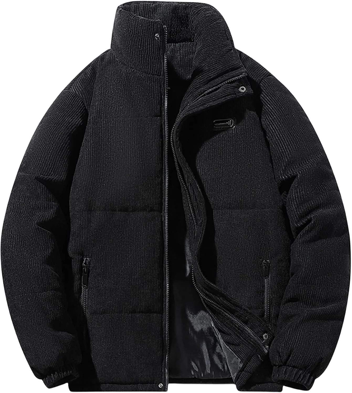 Men's Fashion Corduroy Cotton Padded Jackets Zipper Lapel Long Sleeve Coats Business Loose Warm Fall Winter Tops