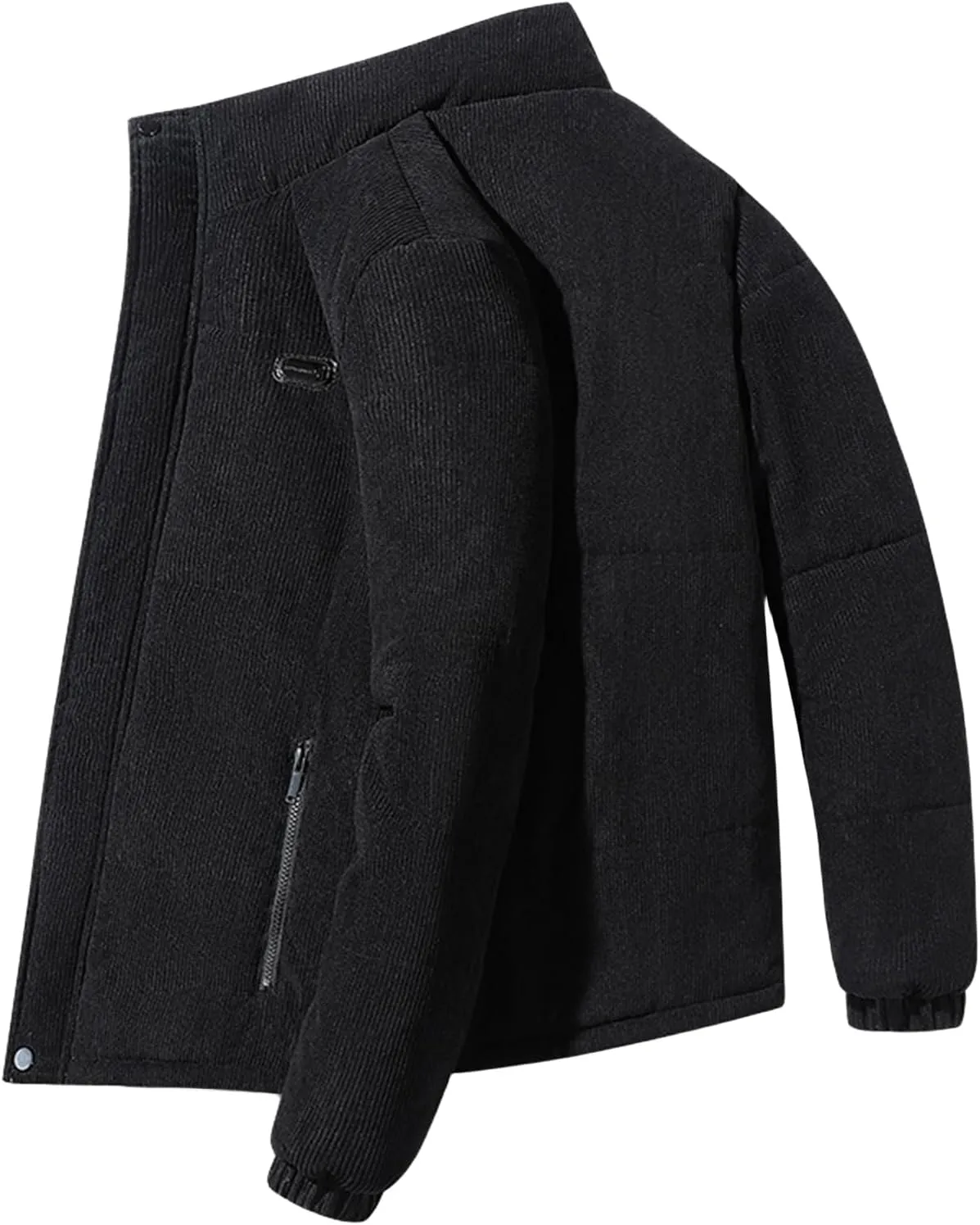 Men's Fashion Corduroy Cotton Padded Jackets Zipper Lapel Long Sleeve Coats Business Loose Warm Fall Winter Tops