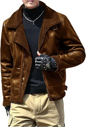 Men's Faux Leather Bomber Jacket Fleece Lined Motorcycle Jacket Waterproof Windproof Suede Moto Vintage Jackets Men