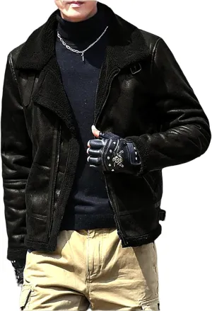 Men's Faux Leather Bomber Jacket Fleece Lined Motorcycle Jacket Waterproof Windproof Suede Moto Vintage Jackets Men