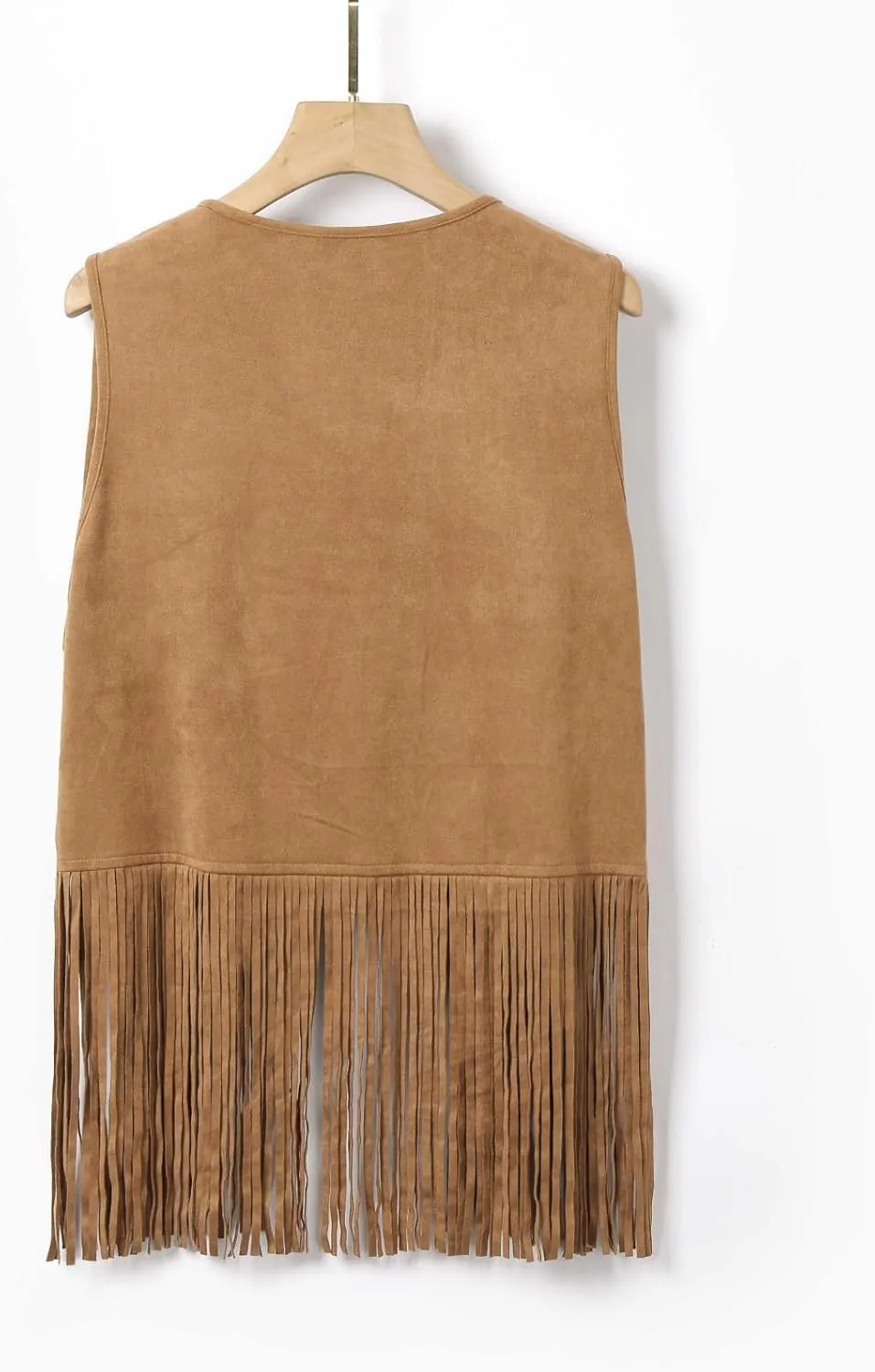 Men's Faux Suede Vest V Neck Fringe Sleeveless Western Cowboy Open Front Vest Party Club Waistcoat Jacket Tops