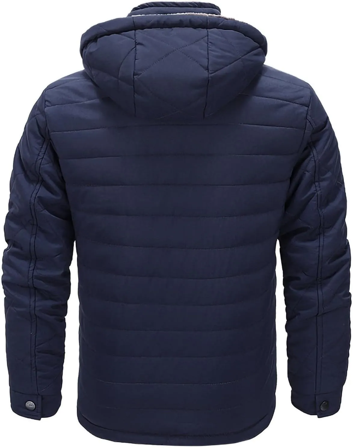 Men's Fleece Lined Hooded Puffer Jacket Packable Winter Down Coat Cotton Padded Warm Jackets with Zipper Pockets