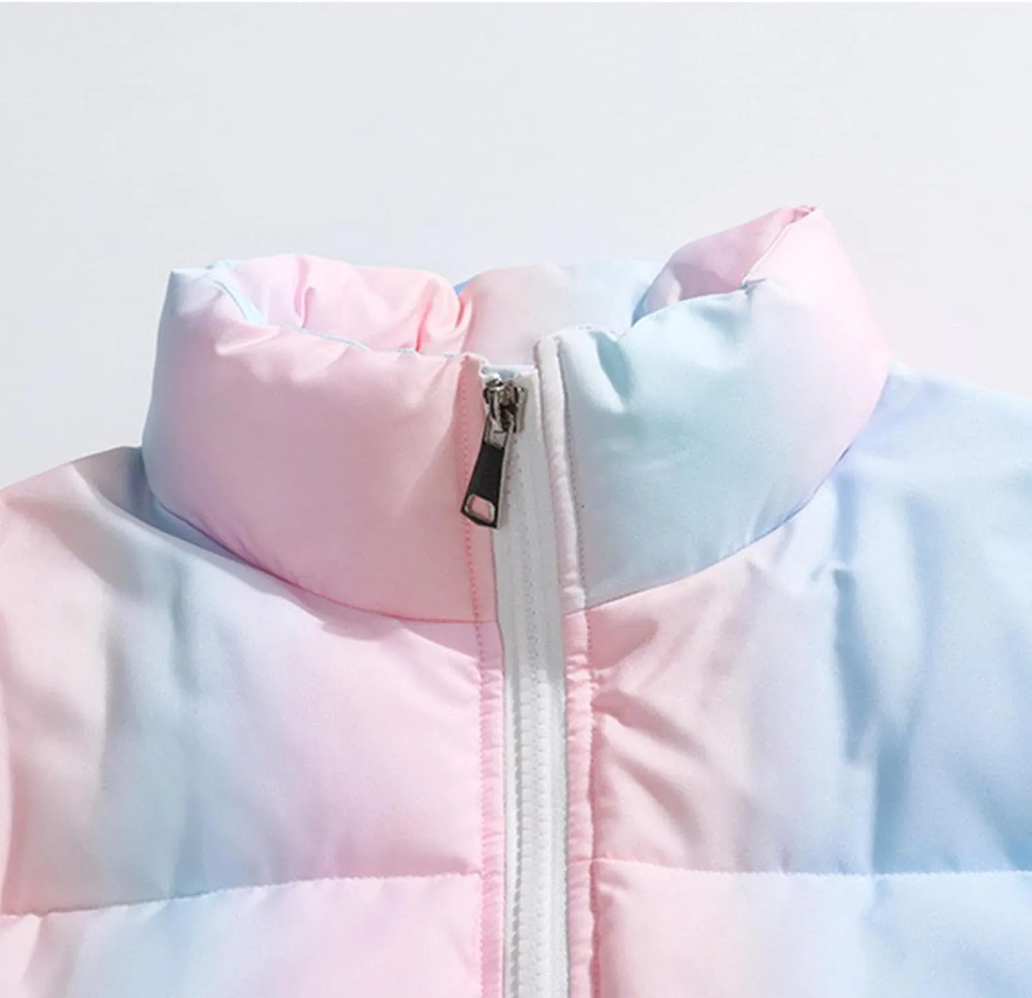 Men's Gradient Puffer Jacket Winter Warm Down Coats Stand Collar Cotton Padded Waterproof Outerwear with Pockets