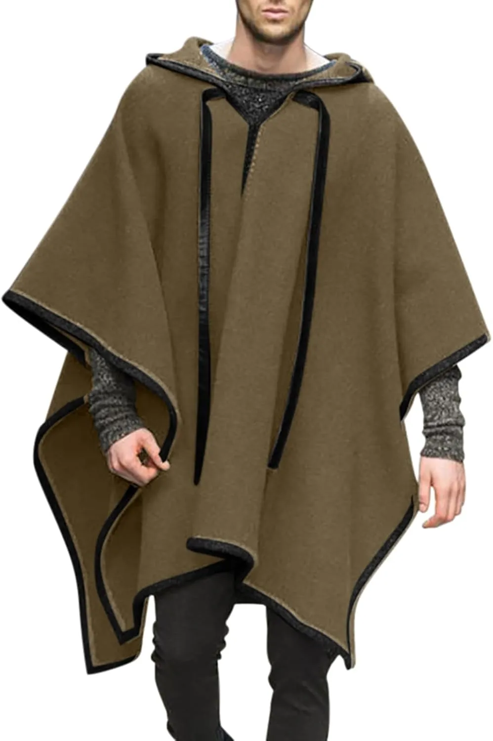 Men's Hooded Poncho Cape Cloak Fashion Hoodie Pullover with Pocket Trend Outdoor Casual Long Coats Windbreaker