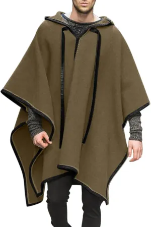 Men's Hooded Poncho Cape Cloak Fashion Hoodie Pullover with Pocket Trend Outdoor Casual Long Coats Windbreaker