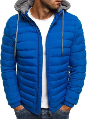 Men's Hooded Puffer Jacket Waterproof Packable Down Coats Winter Warm Cotton Padded Outerwear with Pockets