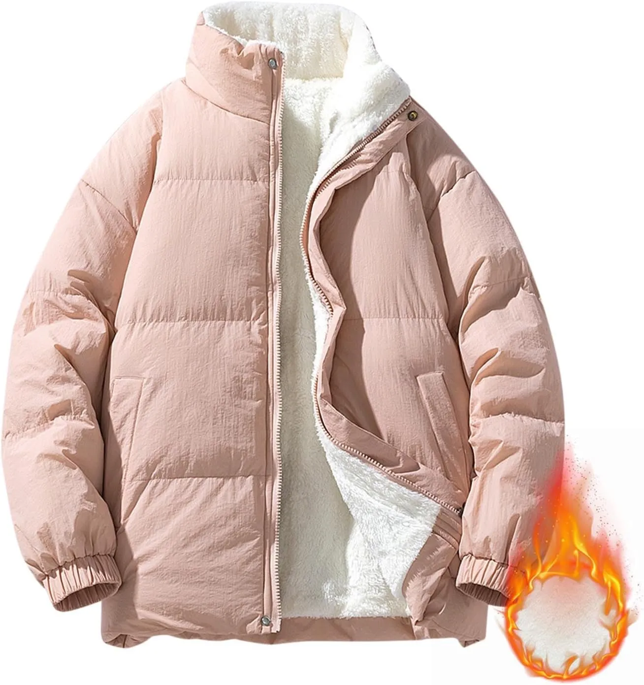 Mens Insulated Winter Warm Jackets Windproof Stand Collar Cotton Quilted Jackets Thicken Thermal Snow Padded Coats