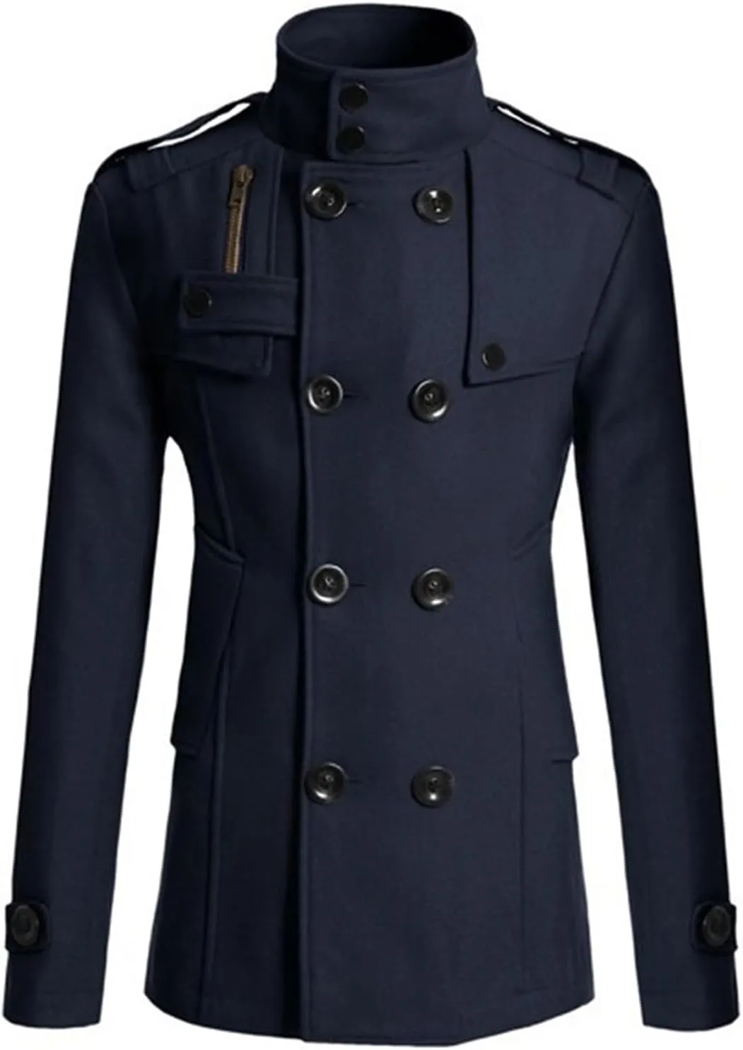Men's Jacket Stand Collar Windproof Pea Coat Double Breasted Long Pea Coat Fall Winter Trench Coat for Men