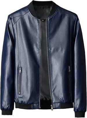 Men's Leather Jacket Stand Collar Faux Biker Vintage Motorcycle Outwear Long Sleeve Waterproof Distressed Zip Jackets