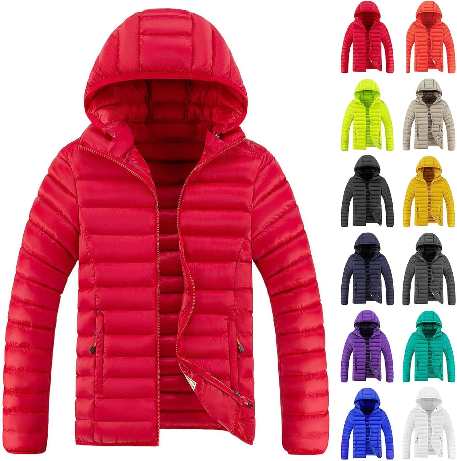 Mens Lightweight Down Jackets with Hood Zip Up Warm Winter Padded Puffer Jacket Packable Bubble Coats Quilted Outwear