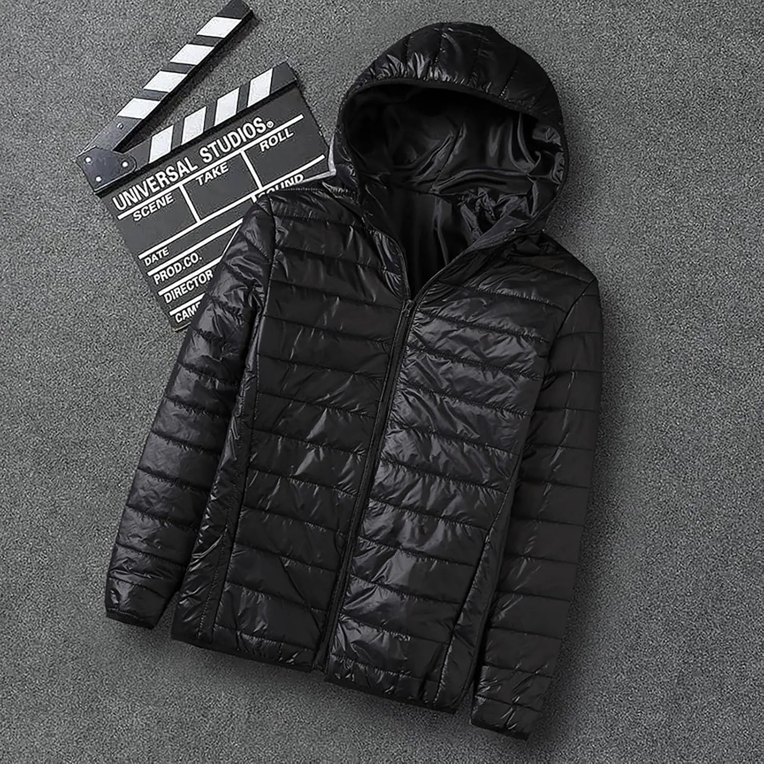 Mens Lightweight Down Jackets with Hood Zip Up Warm Winter Padded Puffer Jacket Packable Bubble Coats Quilted Outwear