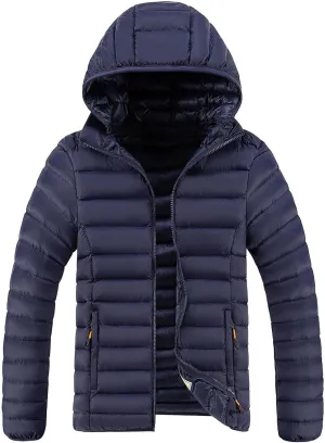 Mens Lightweight Down Jackets with Hood Zip Up Warm Winter Padded Puffer Jacket Packable Bubble Coats Quilted Outwear