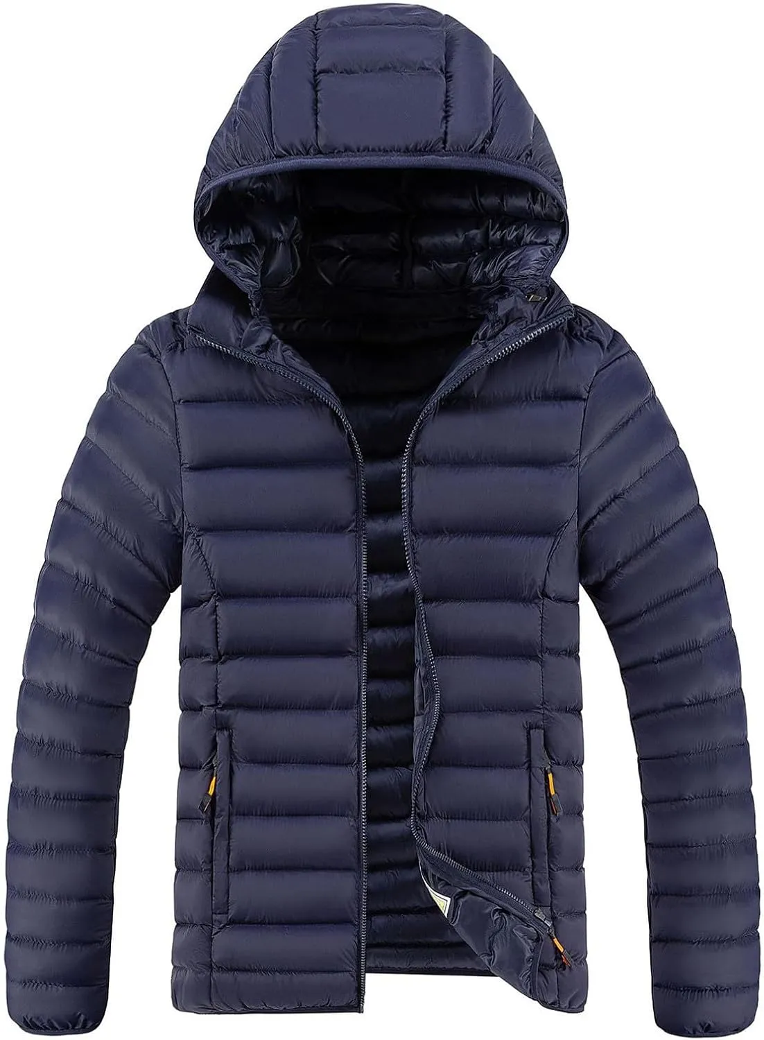 Mens Lightweight Down Jackets with Hood Zip Up Warm Winter Padded Puffer Jacket Packable Bubble Coats Quilted Outwear