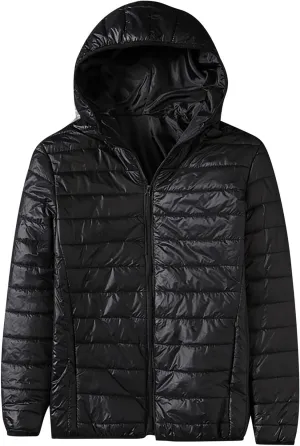 Mens Lightweight Down Jackets with Hood Zip Up Warm Winter Padded Puffer Jacket Packable Bubble Coats Quilted Outwear