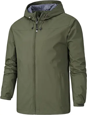 Mens Lightweight Water Resistant Softshell Hooded Jacket with Fleece Lining, Packable Waterproof Windbreaker