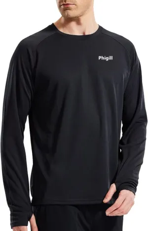 Men's Long Sleeve Athletic Shirt, Quick Dry Performance T-Shirt, Black