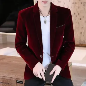 Men's Luxurious Slim Fit One-Button Velvet Blazer | Ideal for All Seasons