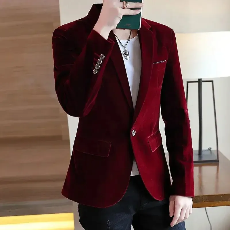 Men's Luxurious Slim Fit One-Button Velvet Blazer | Ideal for All Seasons