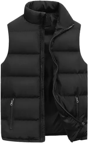 Men's Outdoor Casual Stand Collar Vest Quilted Jacket Thickened Vest Warm Padded Coat Sleeveless Cotton Vest