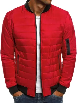 Men's Plaid Cotton-Padded Jacket Solid Color Loose Jacket Arm Zipper Coat Warm Autumn Winter