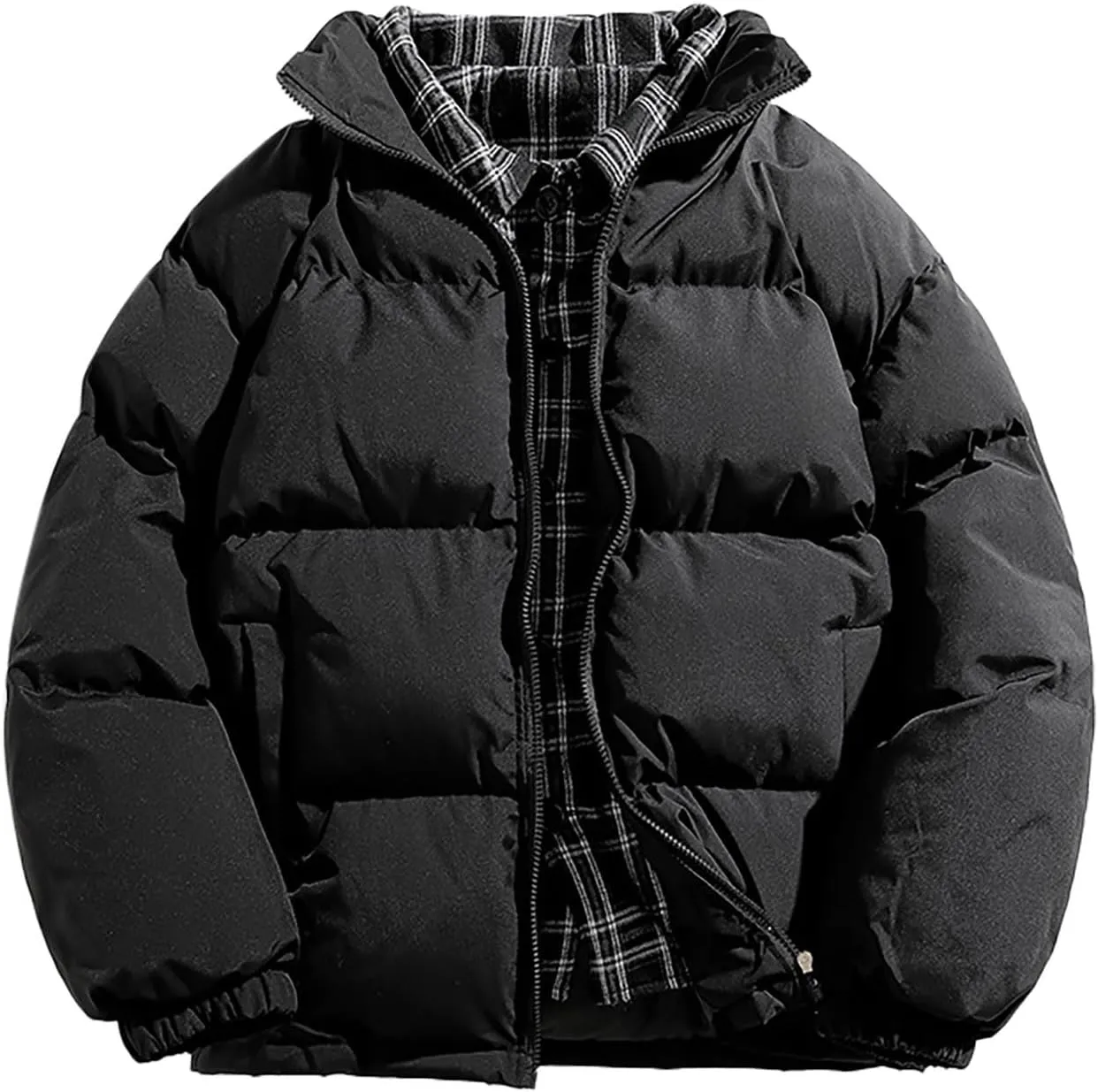 Men's Puffer Down Jackets 2024 Trendy Zipper Stand Collar Quilted Coat Winter Warm Coats Thermal Varsity Outerwear