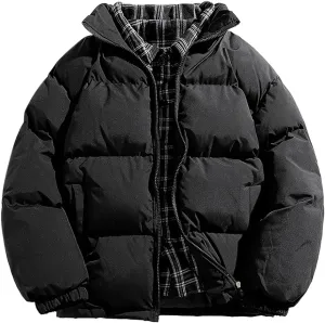 Men's Puffer Down Jackets 2024 Trendy Zipper Stand Collar Quilted Coat Winter Warm Coats Thermal Varsity Outerwear