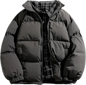 Men's Puffer Down Jackets 2024 Trendy Zipper Stand Collar Quilted Coat Winter Warm Coats Thermal Varsity Outerwear