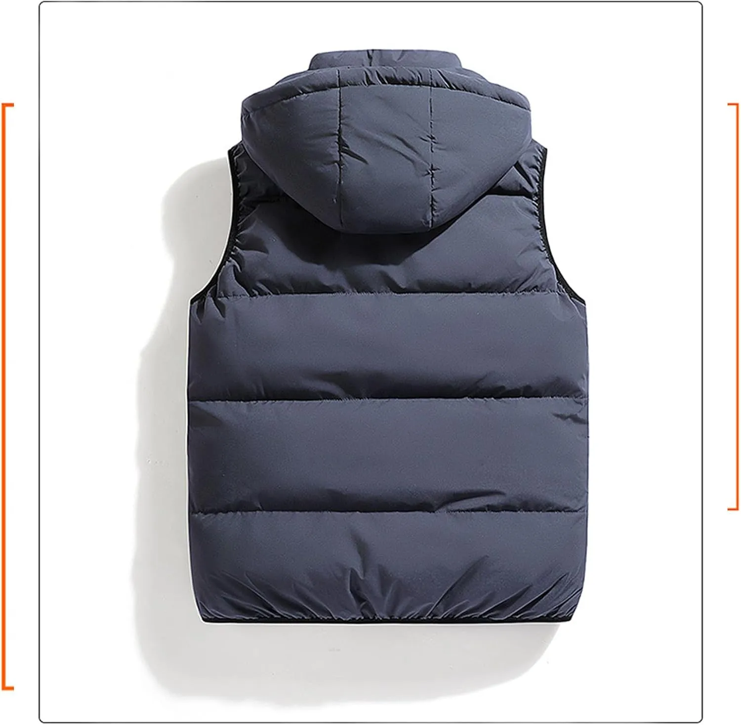 Men's Puffer Hooded Vest Thickened Padded Outdoor Detachable Hood Zipper Wear with Pockets for Casual for Autumn Winter