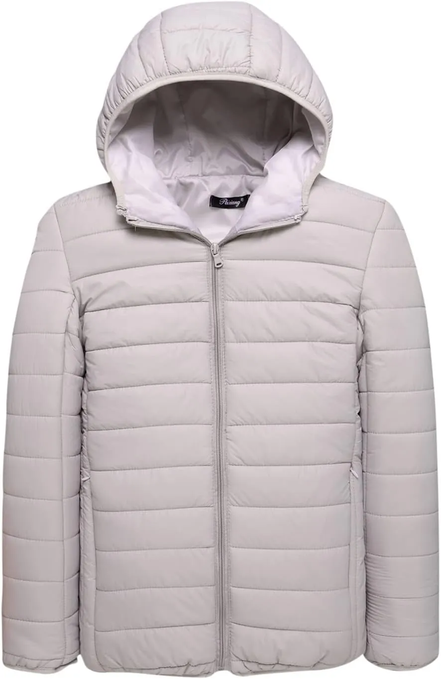 Men's Puffer Jacket Slim Fit Lightweight Down Coat with Hood Packable Quilted Jacket Casual Warm Winter Jacket