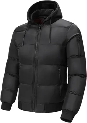 Mens Puffer Jackets Waterproof Hooded Insulated Thermal Down Coat Winter Puffy Jacket Outerwear for Running Travel