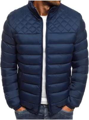 Mens Quilted Puffer Jackets Full Zip Casual Lightweight Coats Cotton Padded Down Jacket Warm Thick Thermal Outwear