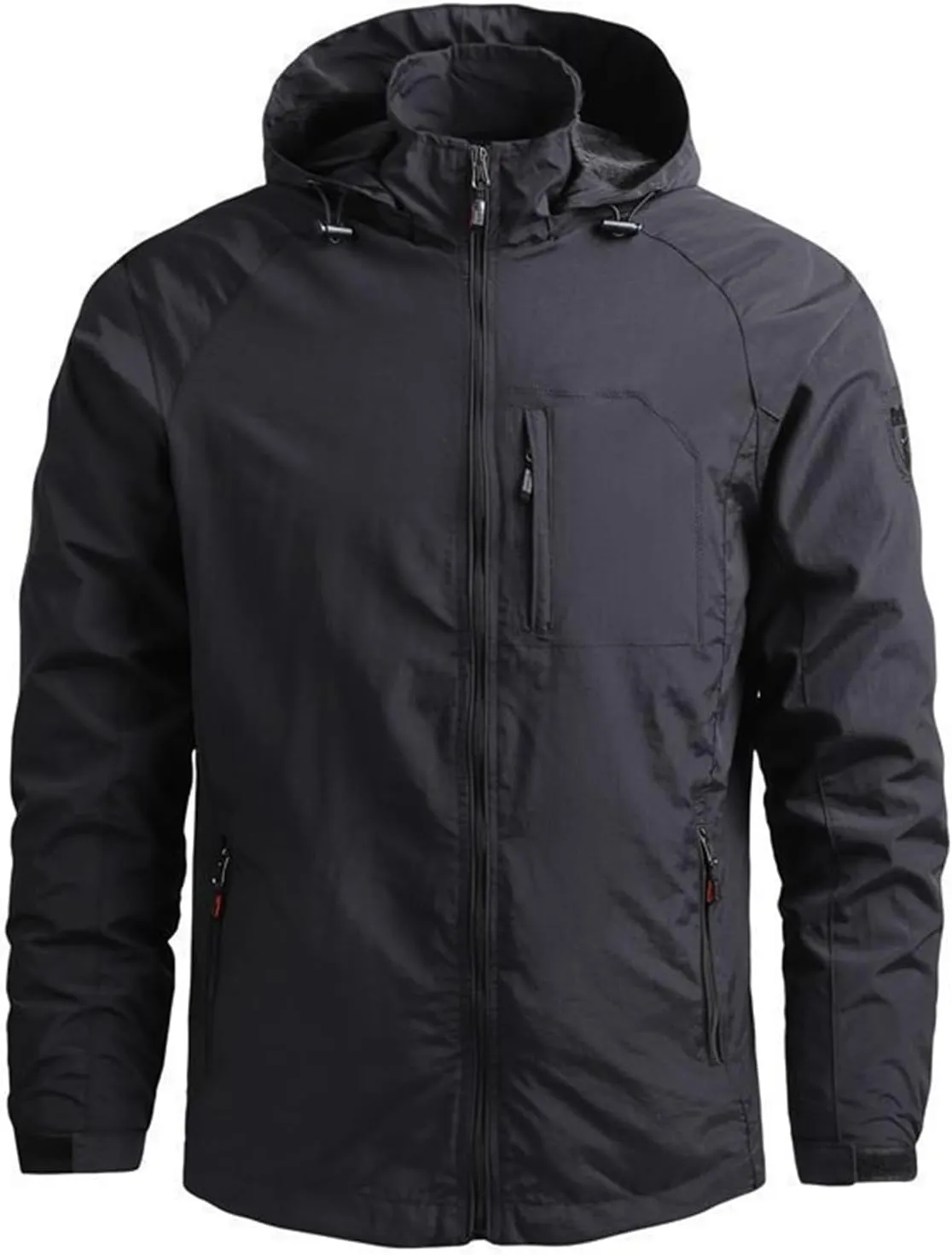 Men's Rain Jacket with Hooded Spring Summer Water Resistant Windbreaker Tactical Hiking Travel Camping Outdoor Raincoat