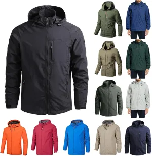 Men's Rain Jacket with Hooded Spring Summer Water Resistant Windbreaker Tactical Hiking Travel Camping Outdoor Raincoat